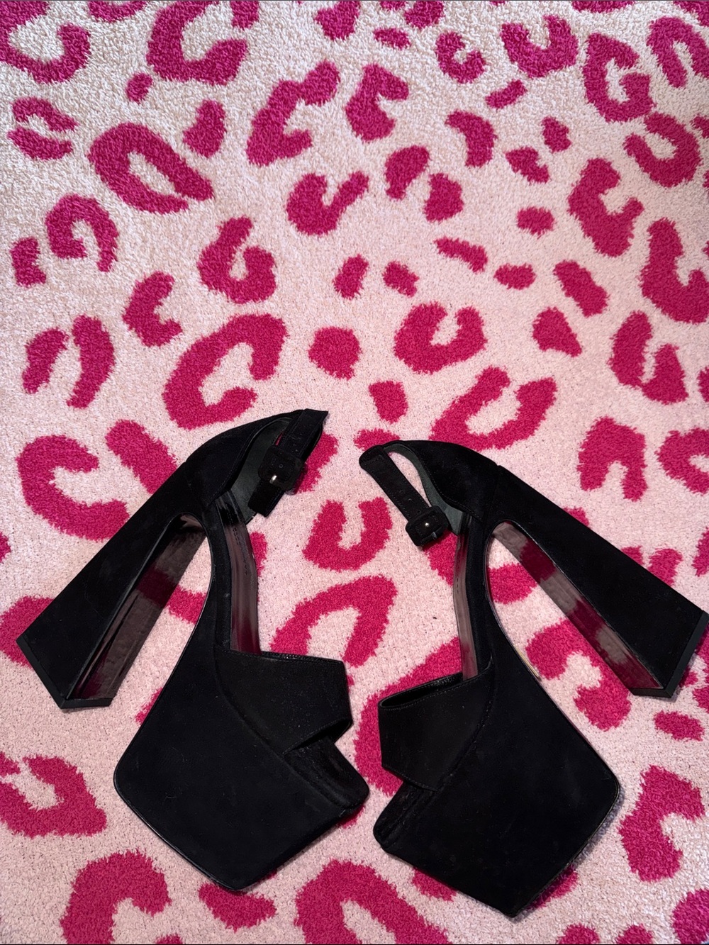 Brandon Blackwood Black Suede Platform Block Heel Sandals